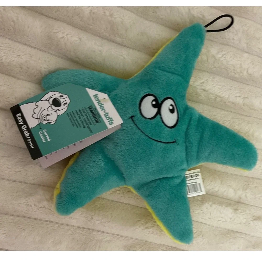 SmartPetLove Tender-Tuffs Starfish Dog Toy Teal Yellow Squeaker TearBlok‎ Medium